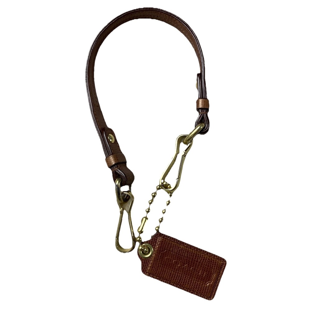 Coach Leather Bag Charm With Strap Metallic Brown Gold Hardware 20" Long Classic